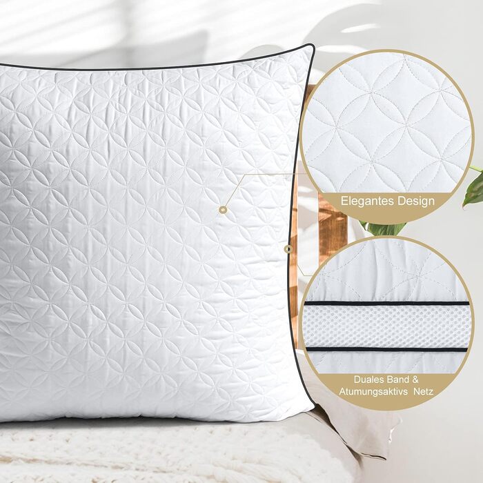 BedStory Pillow 80x80cm 2-Pack, Sleeping Pillows made of 2X1500g Microfibers, Breathable and Washable Bed Pillows, Ideal for Deep and Restful Sleep, Öko-Tex Certified White Black 80x80 (2-Pack)