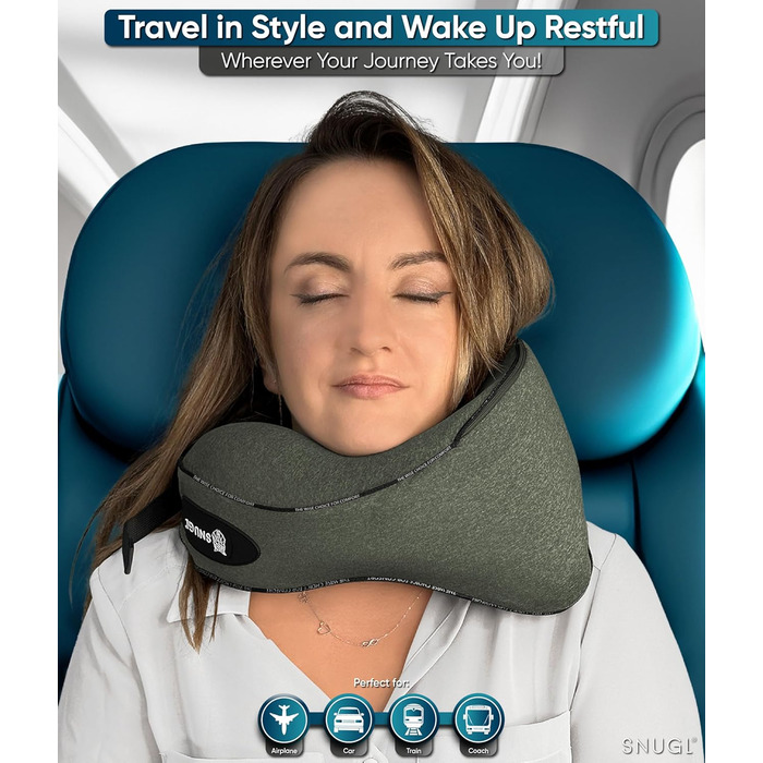 Подушка для шиї SNUGL з піною з пам'яті, миюча та регульована | М'яка подушка для шиї для подорожей на літаку, автомобілі та в дорогу | Подушка-вирязка для шиї, Neck Travel Pillow (дорослий, маленький, світло-зелений)