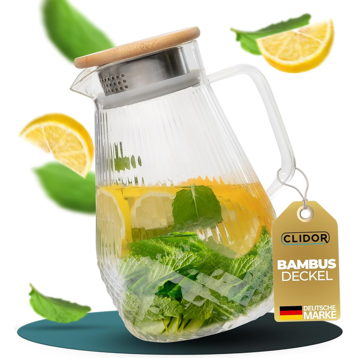 Water Carafe I 1.5 Liter I Reinforced Glass Thickness I Carafe Suitable for Hot & Cold Drinks I Drip-Free Spout I Modern Glass Carafe I Glass Teapot I Robust Glass Carafe with Lid