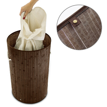 Relaxdays Bamboo Laundry Basket, Round