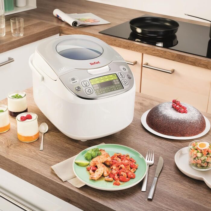 Мультиварка Tefal RK8121 45 в 1: Електрична мультиварка 5л з LCD-дисплеєм, нержавіюча сталь, 45 автоматичних програм, відкладений старт, підтримання тепла + Книга рецептів
