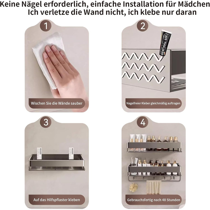 Двостороння кутова поличка для душу FOLAI 30 см (2 шт.) з нержавіючої сталі, без свердління, для зберігання шампуню та інших аксесуарів