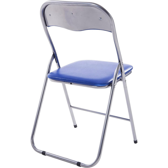 CLP Folding Chair Felix I Padded Folding Chair with Faux Leather Upholstery, Color: (Blue/Silver)
