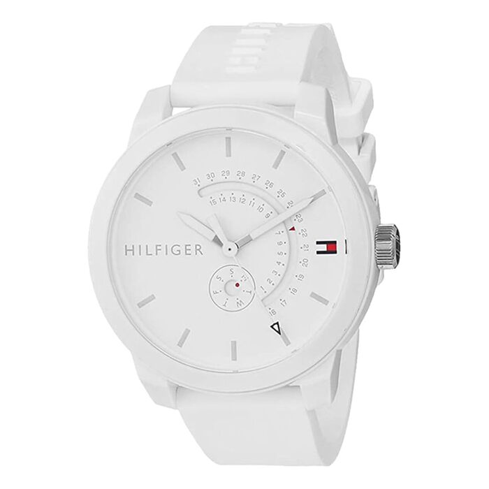 Годинник чоловічий Tommy Hilfiger кварцовий, білий циферблат, силіконовий ремінець, дата, 44 мм, водостійкість 3 ATM - 1791481