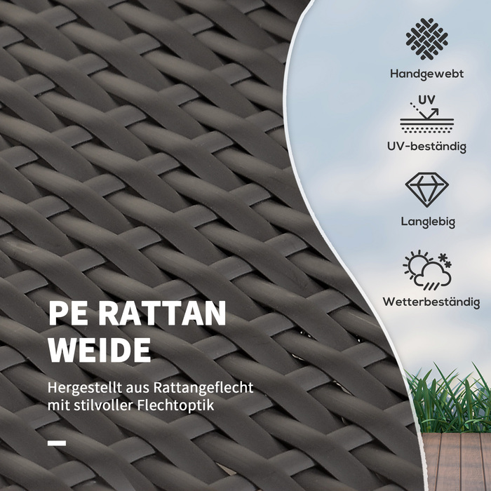Крісло-софа Outsunny з ротангу Polyrattan, 2-місні, з подушками та пуфом, коричневого кольору, ідеально підходить для саду та тераси