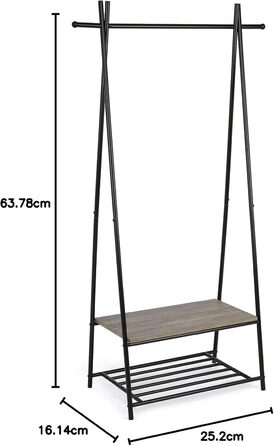 Coat rack, clothes rack, wardrobe with shoe storage, metal frame, for hallway, living room and veranda, retro-industrial clothes rack, 64cm x 41cm x 162cm, (Grey)