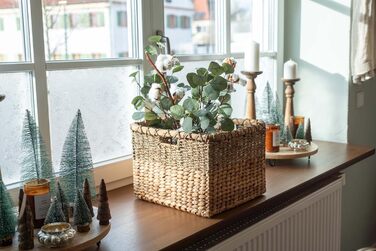 Decorative Basket Storage Woven from Water Hyacinth - Seagrass Rectangular - Shelf Basket Square - Set of 3 (S+M+L) Natural