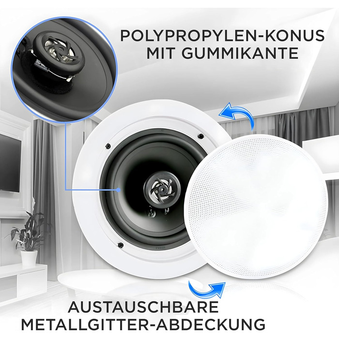 Вбудовані Bluetooth-колонки Pyle 200Вт, 16,5 см, для стелі, стін, домашнього кінотеатру, офісу, плоскі круглі, стереосистема