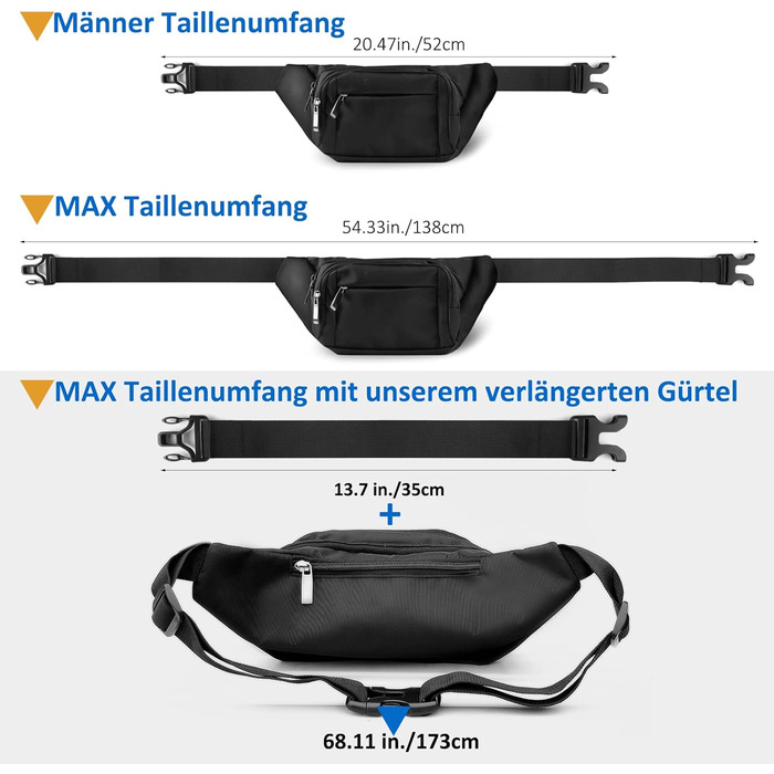 Чоловіча та жіноча поясна сумка-бананка на пояс з великою місткістю, чорна, для iPad mini та iPhone 12 Pro Max