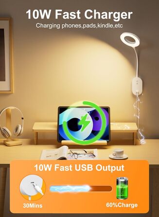 Світлодіодна настінна лампа для читання з USB, 10 Вт, 4 режими кольору, димування, функція пам'яті, таймер автовимкнення, біла