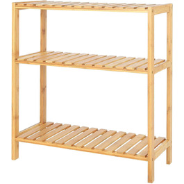dibea Shoe Rack with 3 Shelves, Shoe Cabinet, Bathroom Shelf, Living Room Shelf, Standing Shelf, Bamboo Shelf, Bathroom Shelf, Bookshelf, Kitchen Shelf, 60x26x66 cm, natural color, Natural