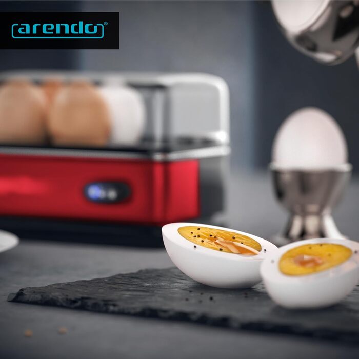 Електричний яйцеварка Arendo з нержавіючої сталі з підігрівом, регулюванням ступеня готовності та індикатором, червоний