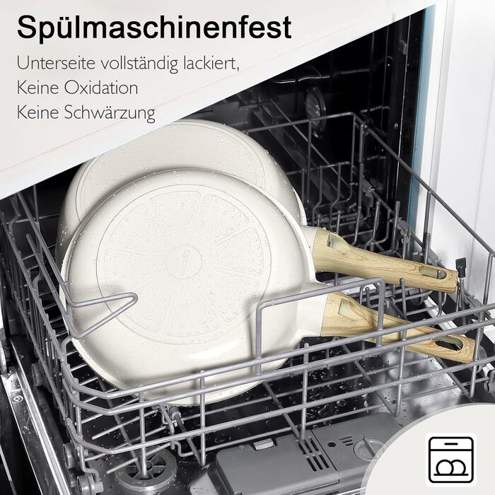 Набір посуду GiPP 17-ти частинний: каструлі, сковорідки з антипригарним покриттям, сковорідки 24+28 см, каструля 4.2 л, каструлі 16+18 см, сковорода для омлету з 4-ма отворами, лопатка та ложка, підходить для всіх типів плит (білий)