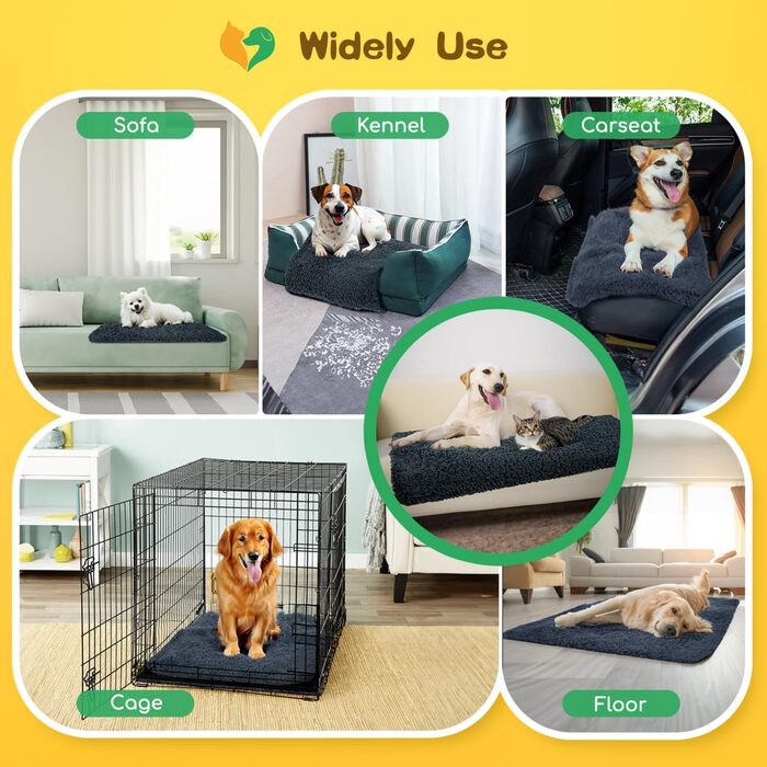 Self-Heating Blanket for Dogs & Cats, Pet Heating Mat Winter, Washable Heating Blanket for Dogs, Self-Warming Dog Mat Fluffy Warm, Thermal Blanket for Dogs Non-Slip, Gray, 115x70cm