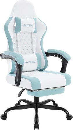WOLTU Gaming Chair with Massage Function, Computer Chair with Pocket Spring Cushion, Ergonomic Gamer Recliner, Swivel Chair with Headrest, Lumbar Pillow, Footrest, Mesh Fabric, White+Blue, GS15bws White+blue Mesh Fabric