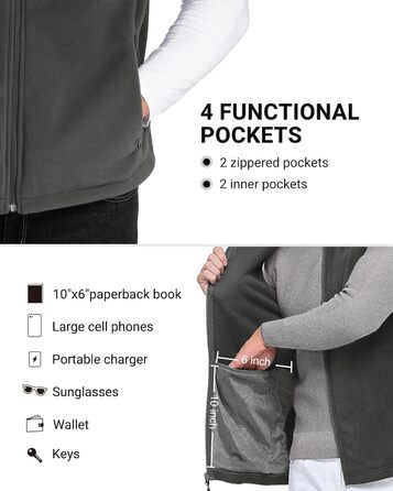 Флісова жилетка чоловіча Outdoor Ventures з довгими рукавами, тепла, вітронепроникна, з підкладкою, зимова жилетка, робоча жилетка для чоловіків з кишенями на блискавці (XL, Dim Gray)