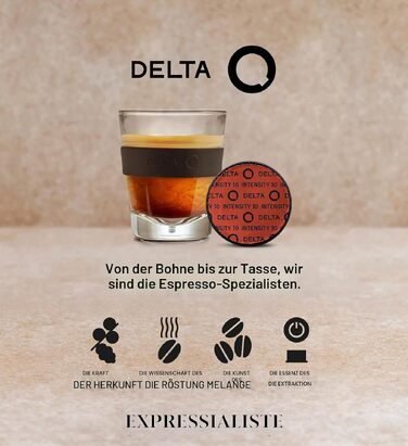 Кавові капсули Delta Q Espresso, інтенсивність 8, смак смажених горіхів та фруктів, 100 капсул