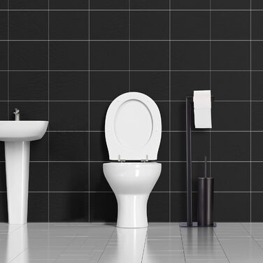 Relaxdays Toilet Accessories Set - Toilet Paper Holder, Toilet Brush & Holder, Standing, Black
