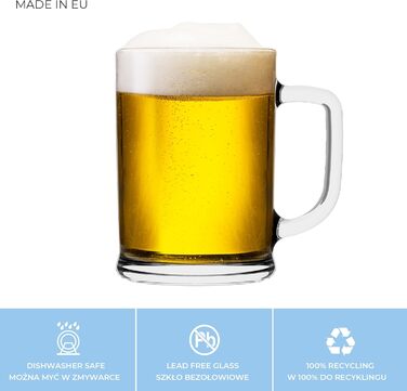 TREND FOR HOME Beer Stein Set of 6, 0.5 Liter with Comfortable Handle, Glass Mug 0.5 Liter Beer Glass, Beer Stein, Beer Glasses 0.5 Beer Mug, Beer Maßkrug Glass Beer Steins Maßkrug Transparent | Ulf