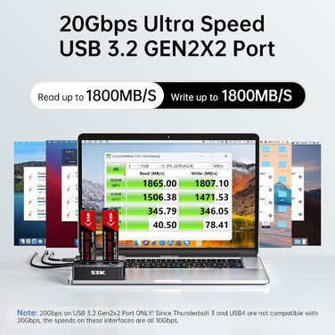 Док-станція для SSD NVMe M.2 (Dual Bay) SSK - 20Gbps, USB 3.2 Gen 2X2, Клонування, для ПК