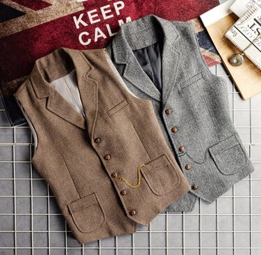 Костюмний жилет чоловічий Tuikayoo Western Herringbone Tweed з вовни Slim Fit сірий 3XL