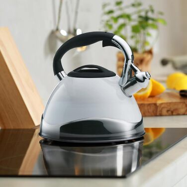 Kela Induction 3 L, Stainless Steel Camping Kettle, with Safe Spout Lid Opening via Button, VARUS, White Glossy White Single Kettle