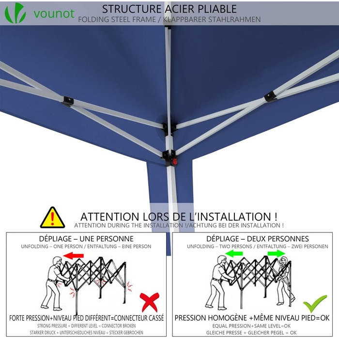 VOUNOT® Pavilion 3x3m with 4 Side Walls & 4 Sandbags, Pop-Up Folding Pavilion, Foldable Garden Tent Party Tent, including Bag, Grey (Blue+4 Side Walls)