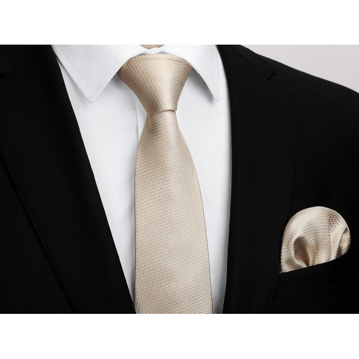 HISDERN Комплект краватки та нагрудного хустинки в клітинку для чоловіків, формальний стиль, класичний, для весілля, бежевий