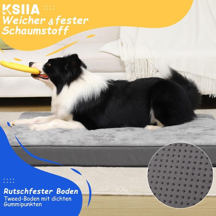 KSIIA Orthopedic Dog Bed for Large Dogs, XL Washable Dog Cushion Fluffy Dog Mat Dog Mattress with Removable Cover in Dark Grey 105x70x8cm