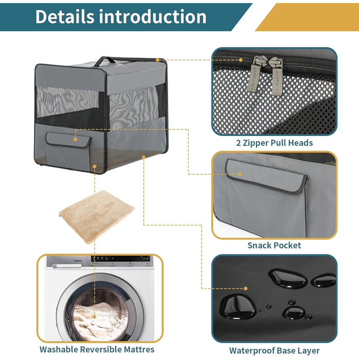 Транспортна переноска для собак Petsfit, сіра, M (61x46x53.5 см) з м'якою підстилкою