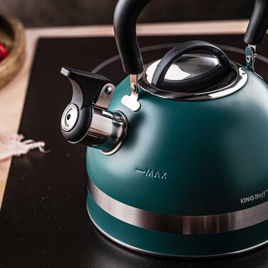 Чайник Kinghoff 1.8L з нержавіючої сталі, Induktion, з свистком, матовий зелений, KH-1855