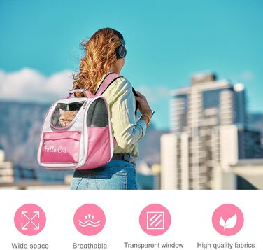 Рюкзак для тварин з сіткою, складаний рюкзак для кота/собаки з мискою для подорожей, водонепроникний оксфорд, об'єм до 15 кг (Рожевий)