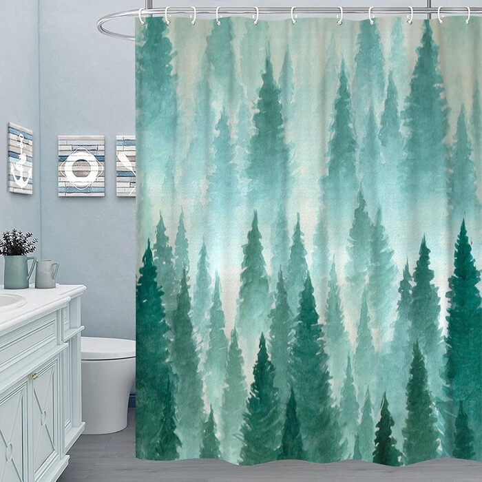 Штора для душу M&W DAS DESIGN з поліестеру, листя зелено-золоті, водонепроникна, з кільцями та утяжеленим краєм, 180x200 см