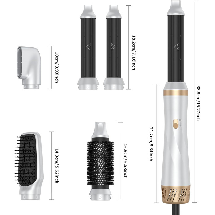 Air Styler: 5-в-1 Мультистайлер для волосся - фен-щітка, 800W, для об'єму, локонів, випрямлення та сушіння (Золотий)