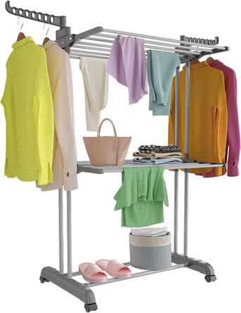 Foldable Stainless Steel Clothes Rack with Wheels, Portable, for Indoor and Outdoor Use, White/Gray (Gray-1)