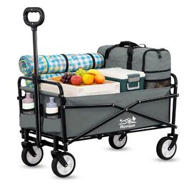 Складний візок-тележка Bollerwagen 80 кг, сірий: для саду, кемпінгу, фестивалів, пляжу. З тримачем для напоїв.