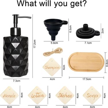 Диспенсер для мила 2er Vintage чорний з дерев'яними етикетками 330 мл для ванної кімнати та кухні