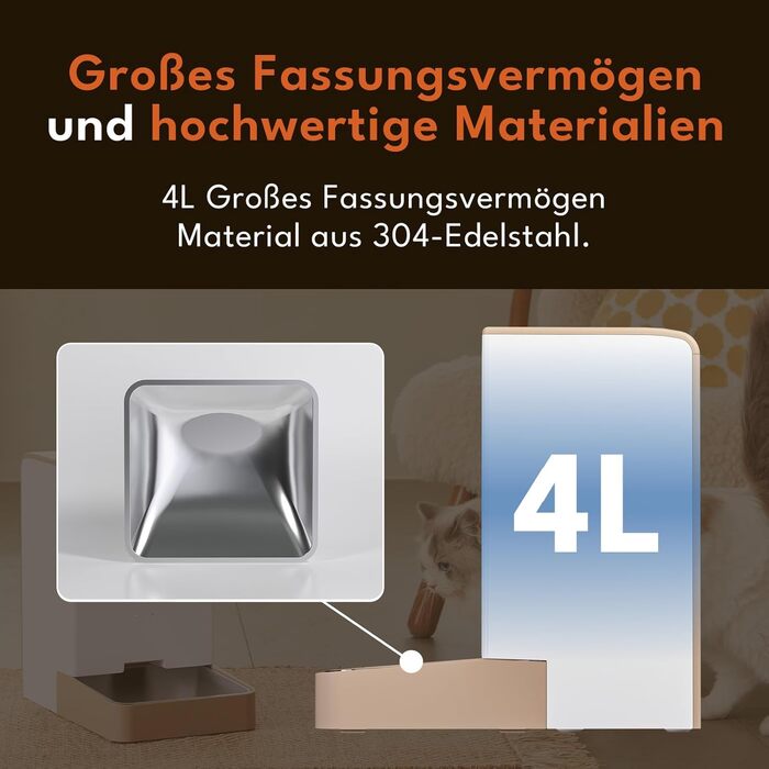 Автоматичний годівниця для котів та собак PetSnowy 4L з Wi-Fi, керування через додаток, подвійне живлення, свіжість корму, 1-10 прийомів на день, кремово-білий колір