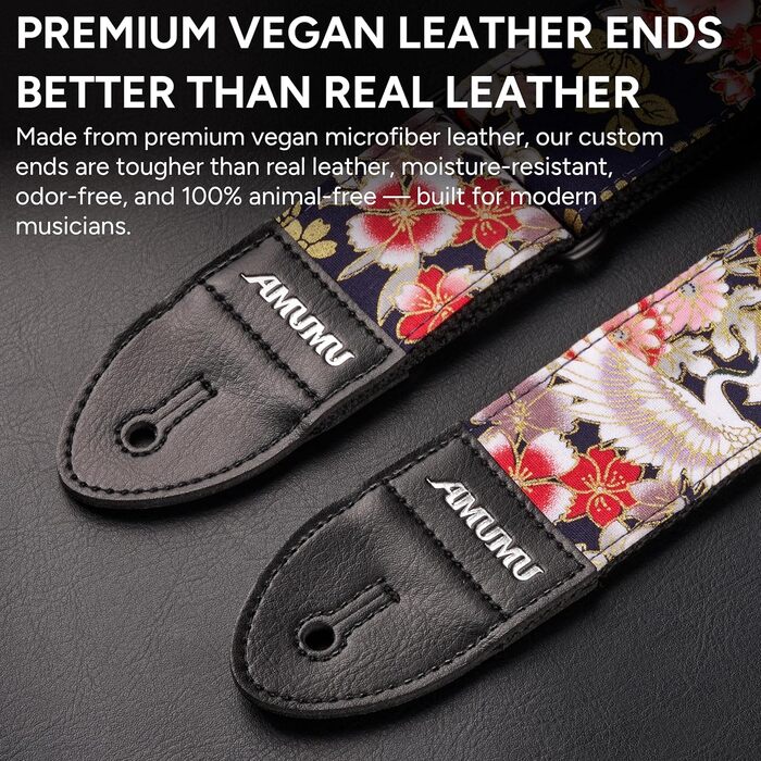 Гітарний ремінь Amumu з бавовни з вишивкою троянд та шкіряними кінцями для бас, електро та акустичної гітари, з фіксатором та блоками для ременя