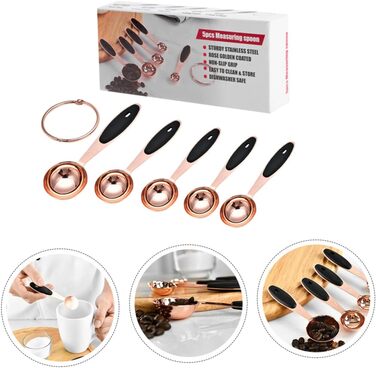 Cieeo 2-Piece Measuring Spoon Set in Rose Gold - Kitchen Helper Set, Kitchen Utensil Set, Wooden Spoon Set, Measuring Cups, Stainless Steel Kitchen Baking Utensils, Cocktail Spoons, Stainless Steel, Rose Gold
