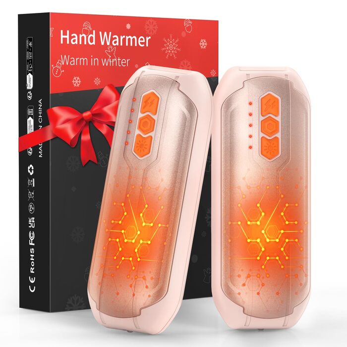 Електричні грілки для рук 2 шт., USB, з LED, 5 рівнів нагріву, до 55°C, багаторазові, для активного відпочинку, полювання, кемпінгу, зими, рожеві