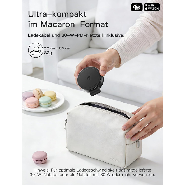 Бездротовий зарядний пристрій 2-в-1 Qi2 25W з MagSafe для iPhone 15/14/13/12, Apple Watch, AirPods + Блок живлення 30W (Чорний)