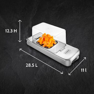 Подрібнювач для овочів Alligator 3094 з нержавіючої сталі - 3 насадки (3x3, 6x6, 12x12 мм) - з контейнером, BPA-free