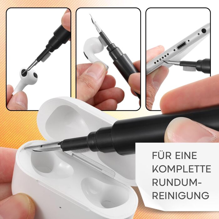 Набір для чищення AirPods, смартфона, камери та іншого: комплект для iPhone, клейка маса, очищувач для роз'ємів, мікрофібра, USB-C