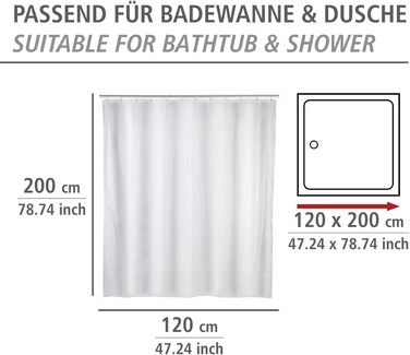 Штора для душу WENKO Anti-Schimmel (антигрибкова), текстильна, 180x200 см, біла - з кільцями для кріплення