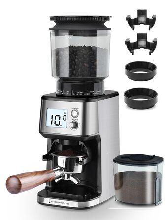 Електрична кавомолка Homtone для еспресо та френч-прес, 51 ступінь помолу, нержавіюча сталь, LCD-дисплей, 165W