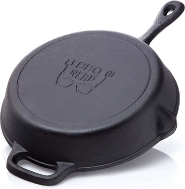 Чавунна сковорода BBQ Nerd для гриля, смаження та запікання, 35 см, 4550 г, з носиком і ручкою, антипригарна, вогнестійка, зберігає тепло, зі знімною ручкою 25 см