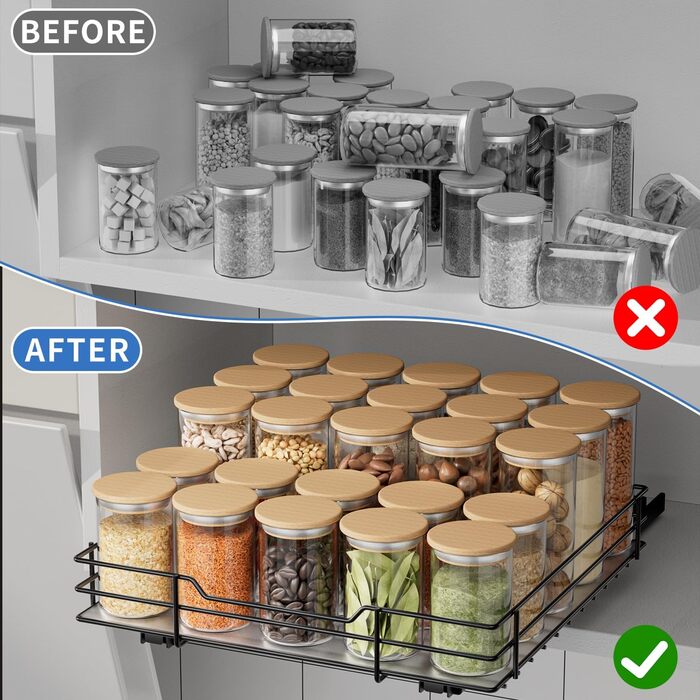 AIRUJIA Pull-Out Spice Rack, 2-Tier Dish Cabinet Organizer, Spice Rack Cabinet, Spice Rack, Lift-Up Sink Shelf, Spice Organizer for Kitchen, L26.4*W23.2*H23CM (L27*W27.2*H6CM - Single Layer)
