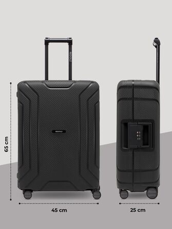 Набір валіз REDOLZ Hartschalen 3-ті: міцний поліпропілен, TSA-замок, 4 колеса, система 3-точкового закриття. Розмір M (65 см), Deep Black.