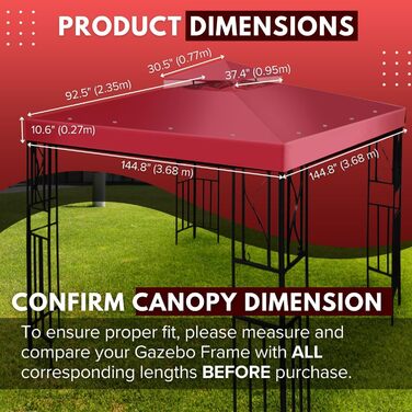 Replacement Gazebo Canopy Cover for Gazebo, 2.5 x 2.5 m, Waterproof Cover – Double-Tiered UV30 Cover for Awnings, Garden, Patio, Yard, Tent (Ivory) (Red/Excursion, Solid Color (Getaway Solids))